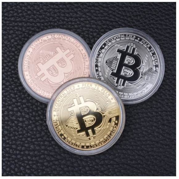LOT OF 3 Bitcoin Coins Silver Gold Rose Gold Golf Ball Marker Poker Chips - Picture 1 of 10